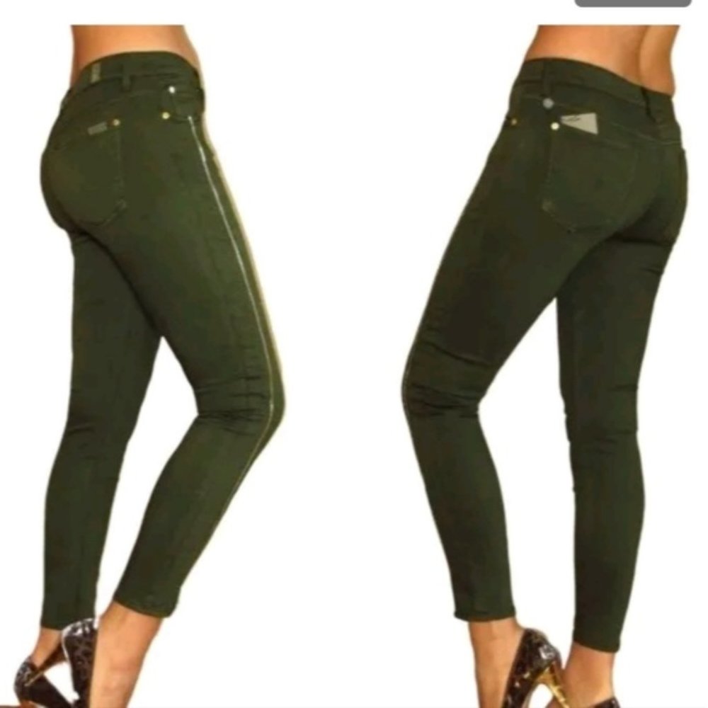 7 for all mankind Skinny Green Denim.jesns with zippers down the leg
